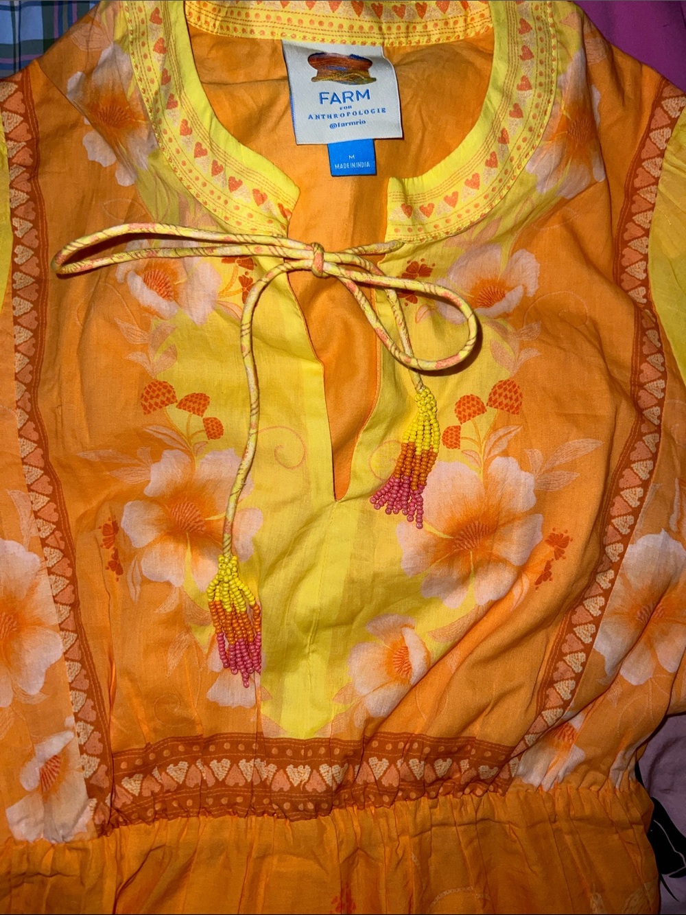 FARM Rio Yellow Pink Orange Floral Midi Dress - Picture 6 of 8